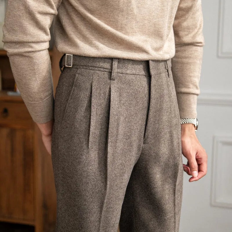 Pleated Tailored Trousers with Adjustable Side Tabs for Men