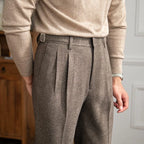 Pleated Tailored Trousers with Adjustable Side Tabs for Men