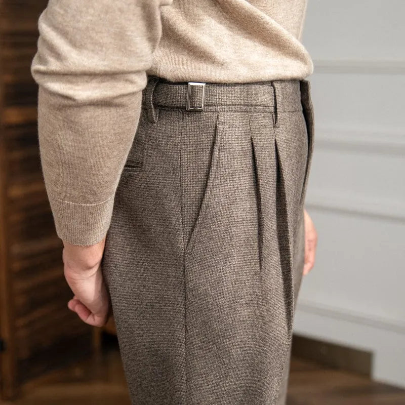 Pleated Tailored Trousers with Adjustable Side Tabs for Men