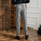 Pleated Tailored Trousers with Adjustable Side Tabs for Men