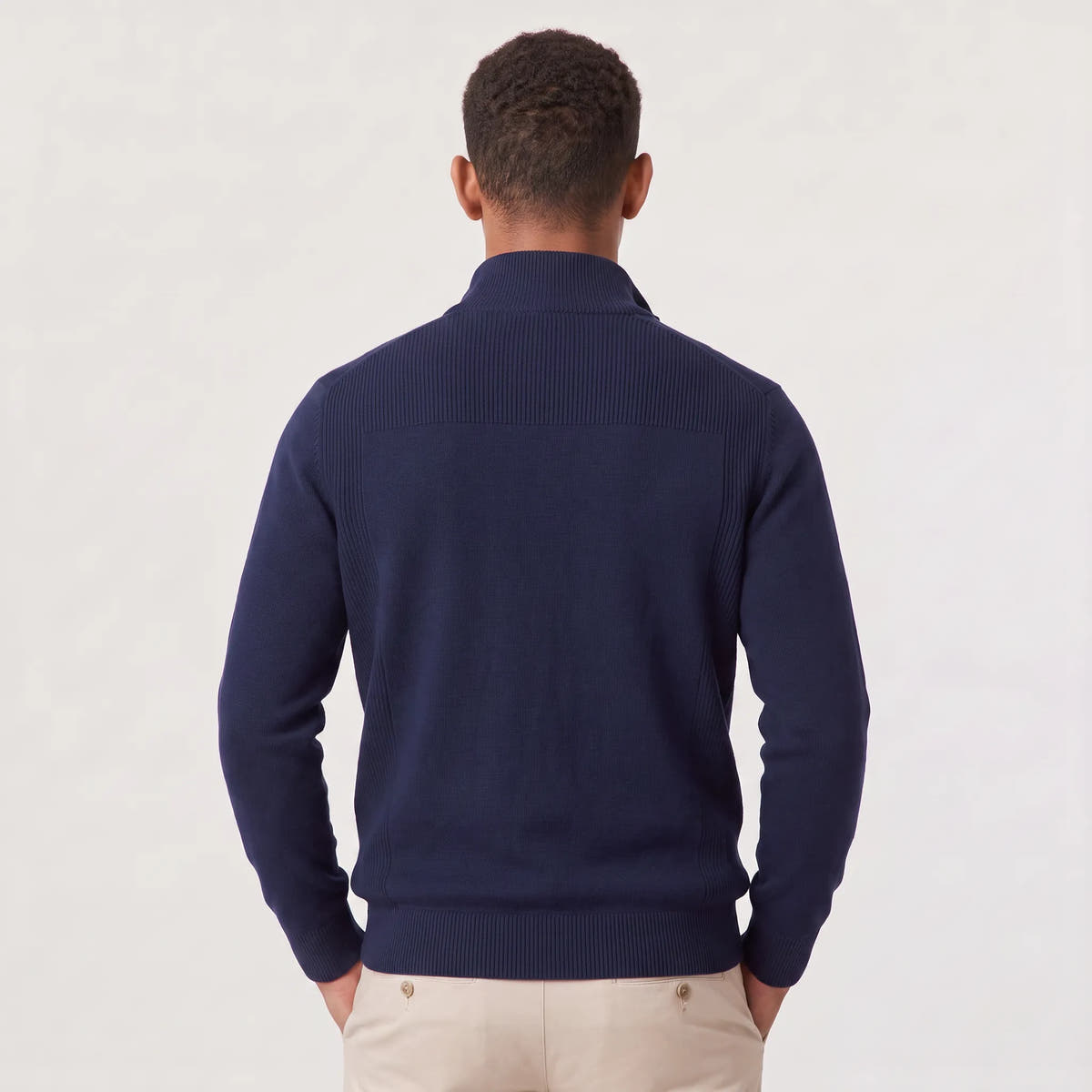 Quarter-Zip Knitted Sweater with Stand Collar for Men