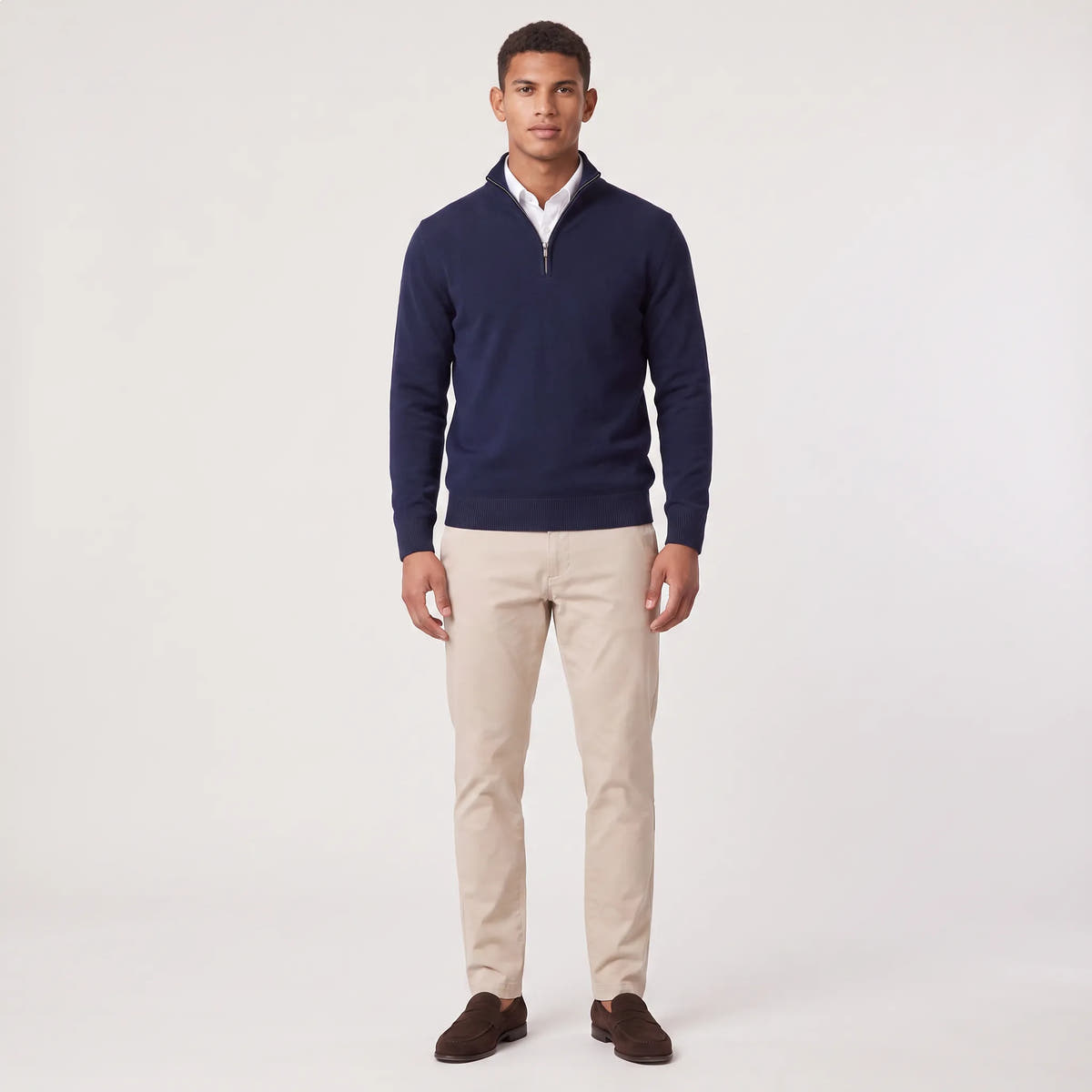 Quarter-Zip Knitted Sweater with Stand Collar for Men