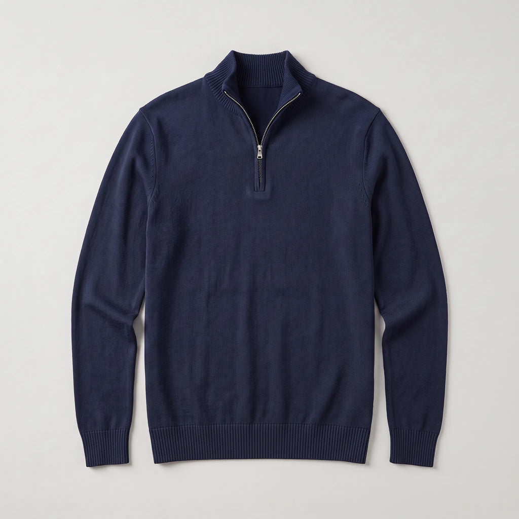 Quarter-Zip Knitted Sweater with Stand Collar for Men