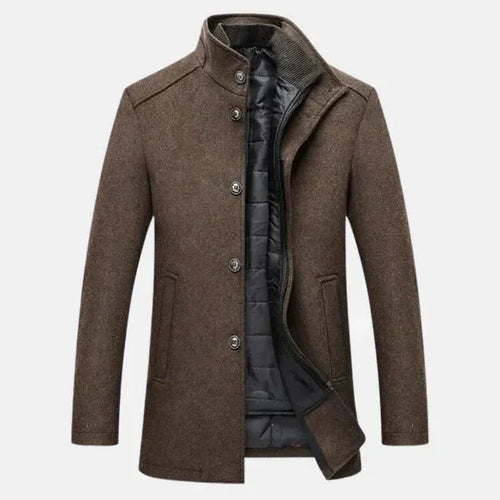 Quilted Trench Coat with Stand Collar for Men