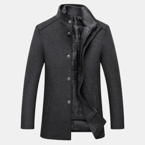 Quilted Trench Coat with Stand Collar for Men