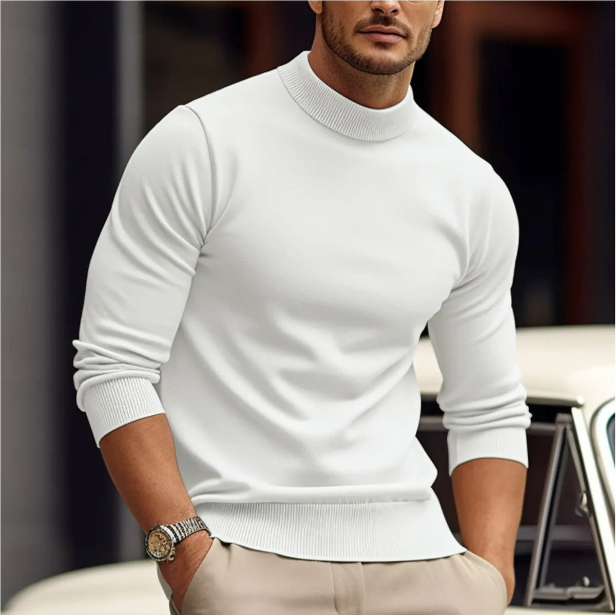 Regular-Fit Fine-Knit Turtleneck Sweater for Men