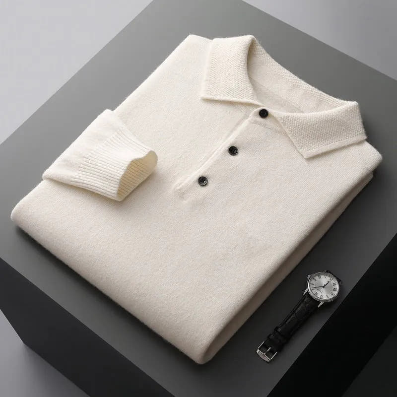 Regular-Fit Long-Sleeve Knit Polo Jumper for Men
