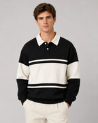 Relaxed Fit Color Block Rugby Polo Sweater for Men
