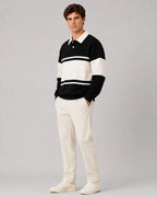 Relaxed Fit Color Block Rugby Polo Sweater for Men