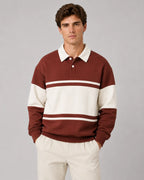 Relaxed Fit Color Block Rugby Polo Sweater for Men
