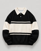 Relaxed Fit Color Block Rugby Polo Sweater for Men