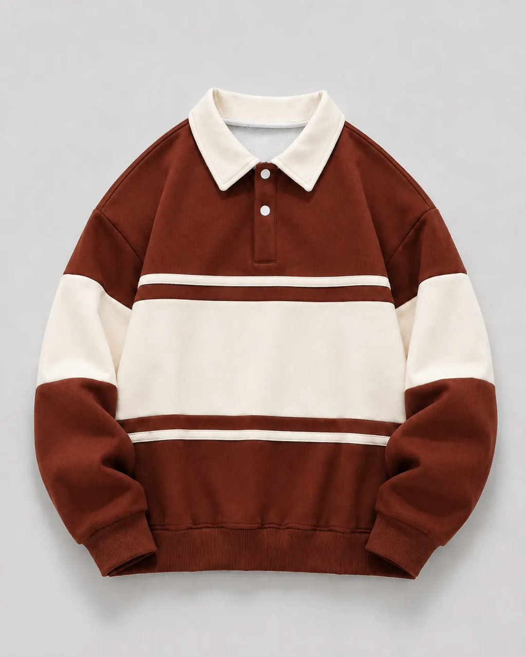 Relaxed Fit Color Block Rugby Polo Sweater for Men