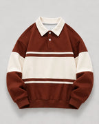 Relaxed Fit Color Block Rugby Polo Sweater for Men