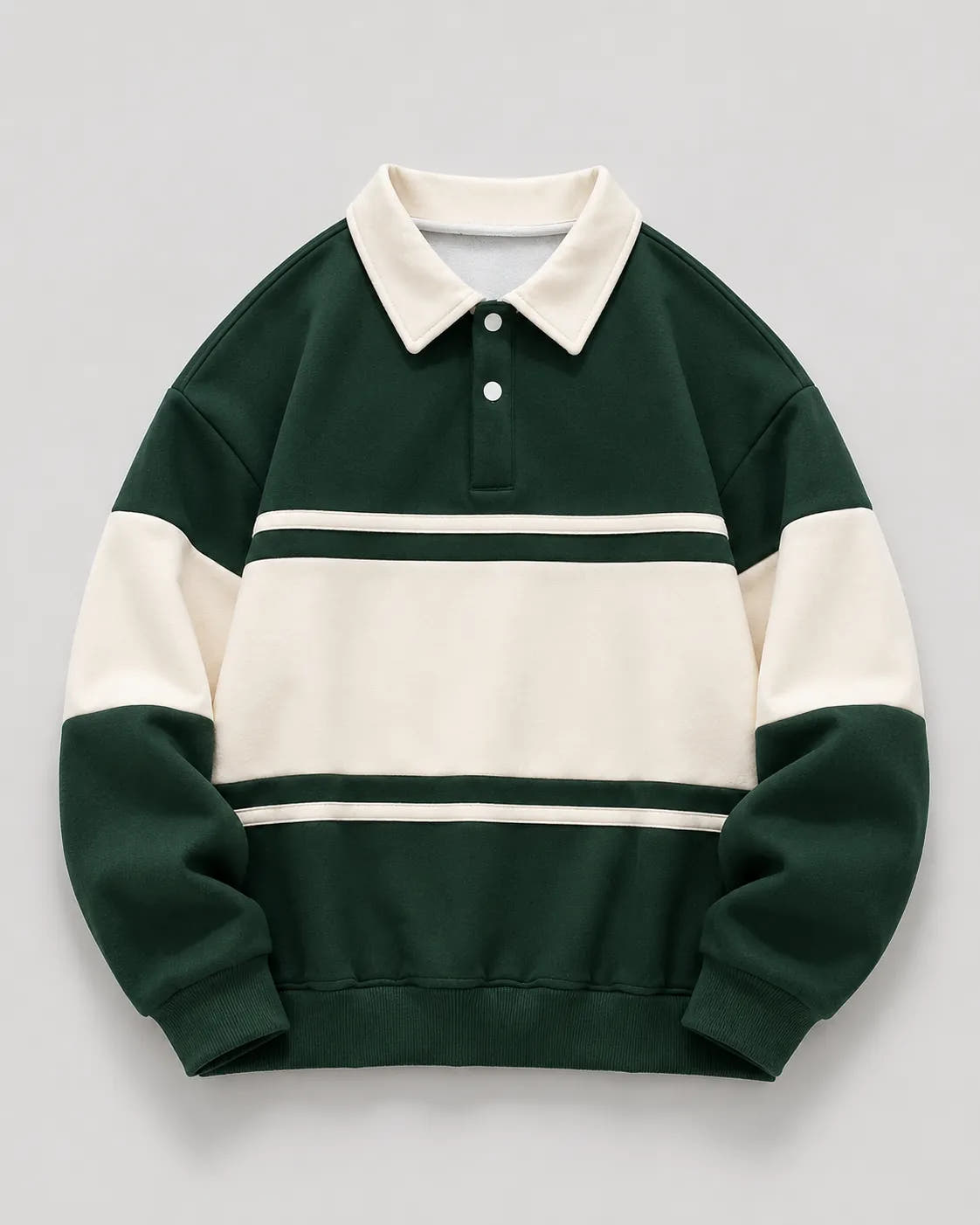 Relaxed Fit Color Block Rugby Polo Sweater for Men