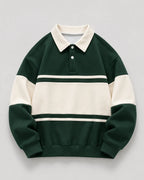 Relaxed Fit Color Block Rugby Polo Sweater for Men