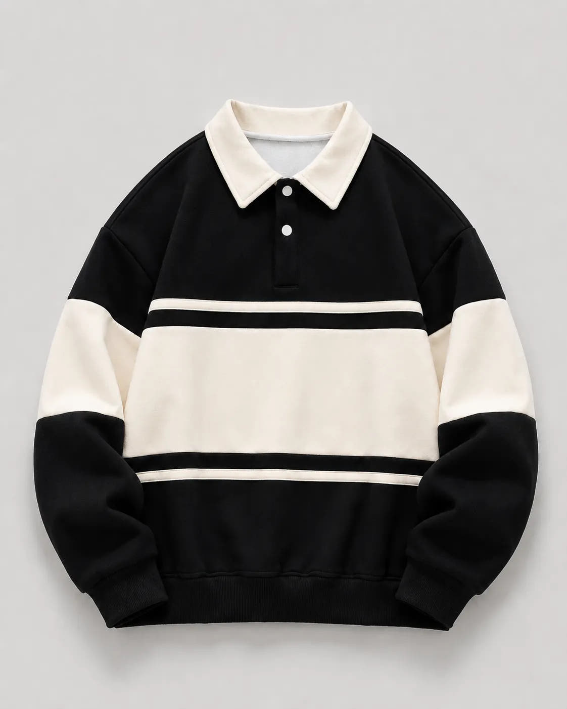 Relaxed Fit Color Block Rugby Polo Sweater for Men