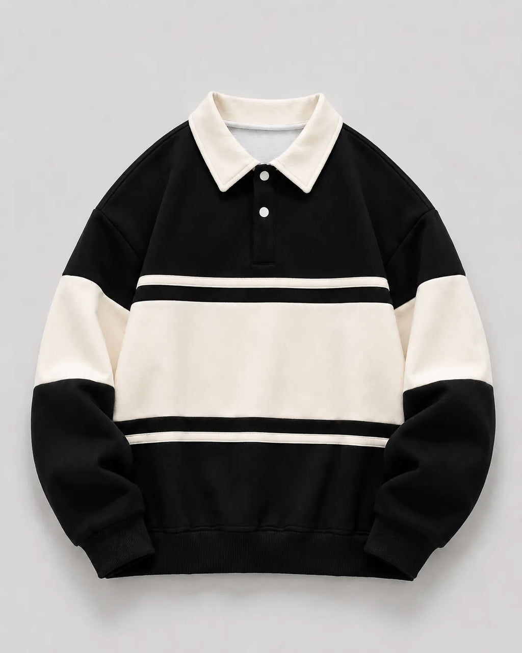 Relaxed Fit Color Block Rugby Polo Sweater for Men