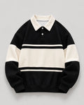 Relaxed Fit Color Block Rugby Polo Sweater for Men