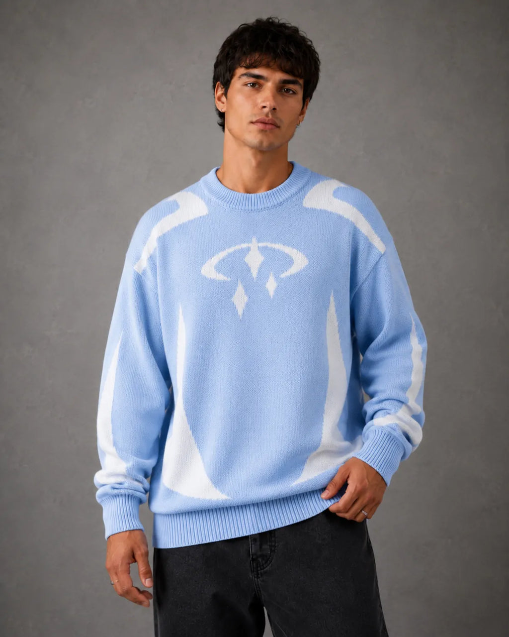 Relaxed-Fit Drop-Shoulder Graphic Knit Sweater for Men