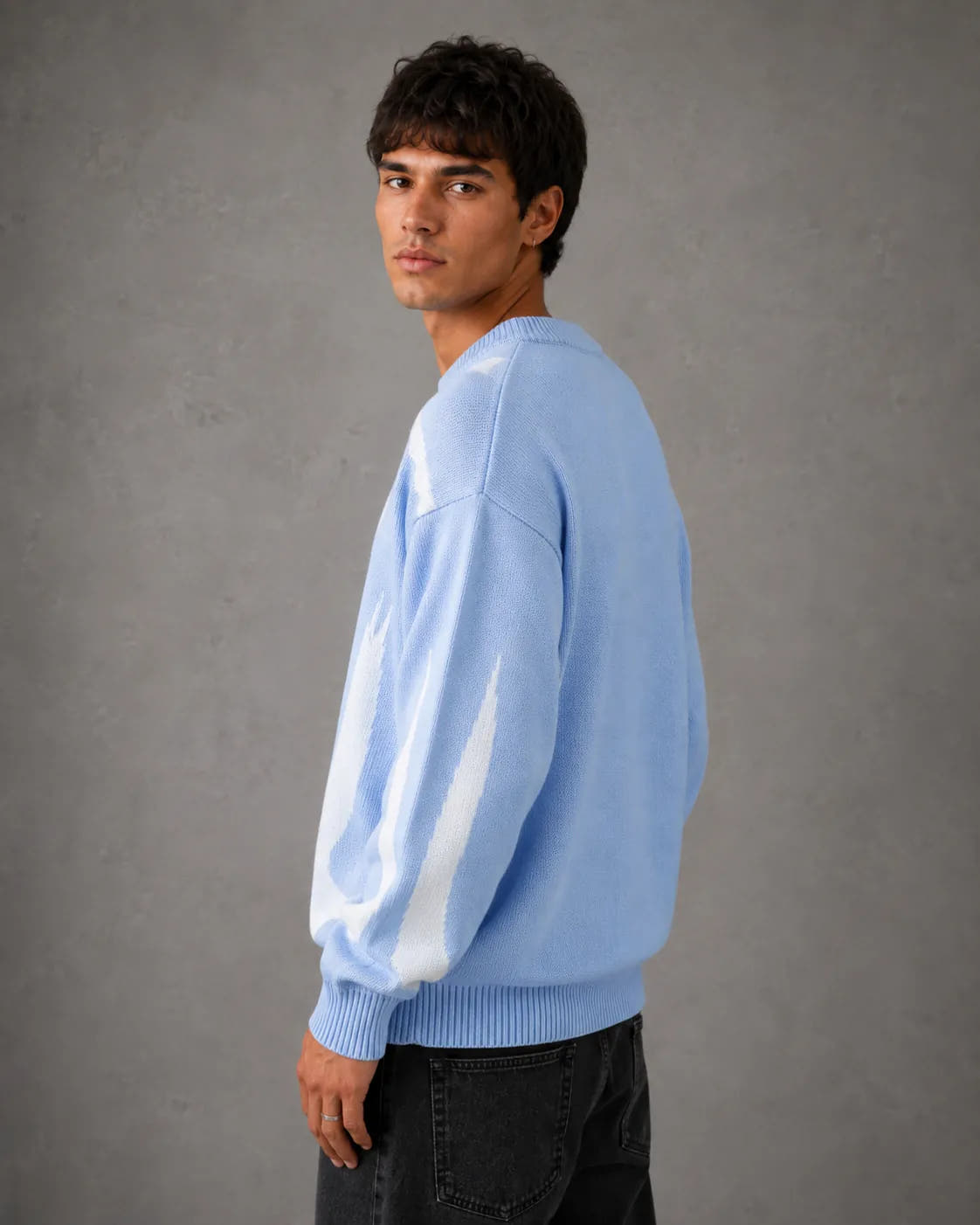 Relaxed-Fit Drop-Shoulder Graphic Knit Sweater for Men