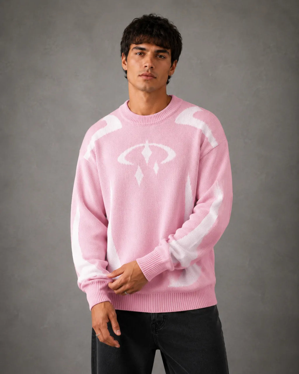 Relaxed-Fit Drop-Shoulder Graphic Knit Sweater for Men