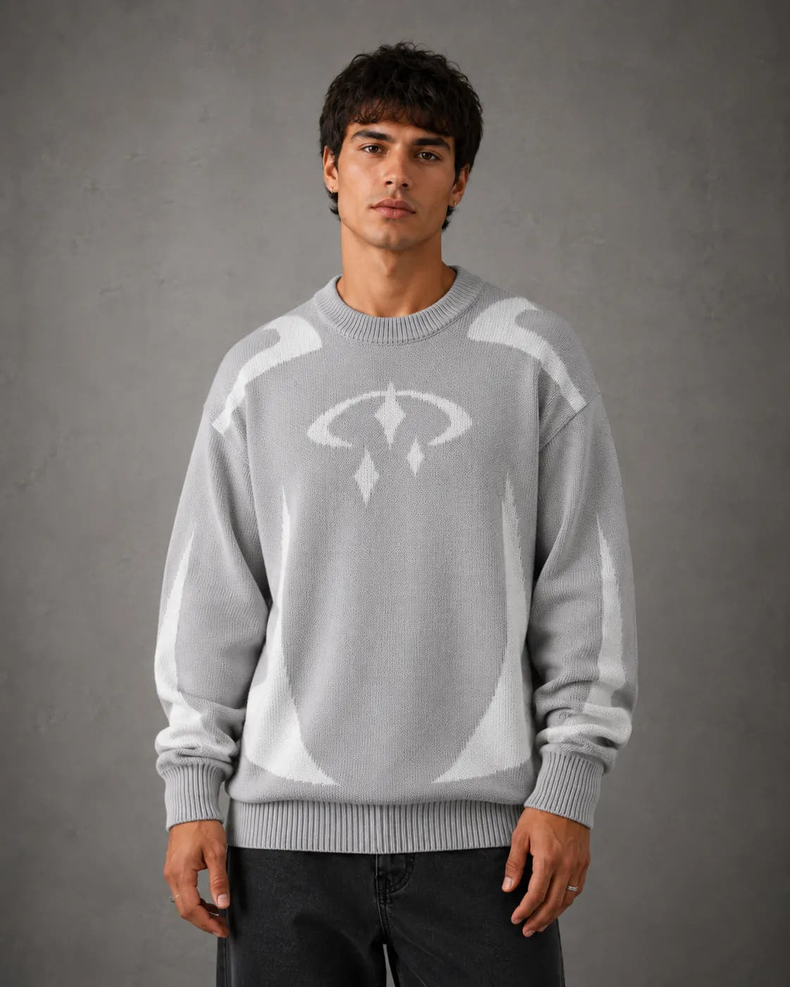 Relaxed-Fit Drop-Shoulder Graphic Knit Sweater for Men