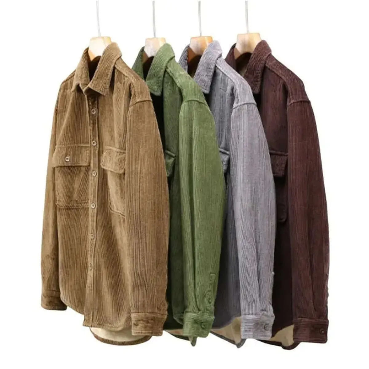 Relaxed Fleece-Lined Corduroy Shacket Jacket for Men