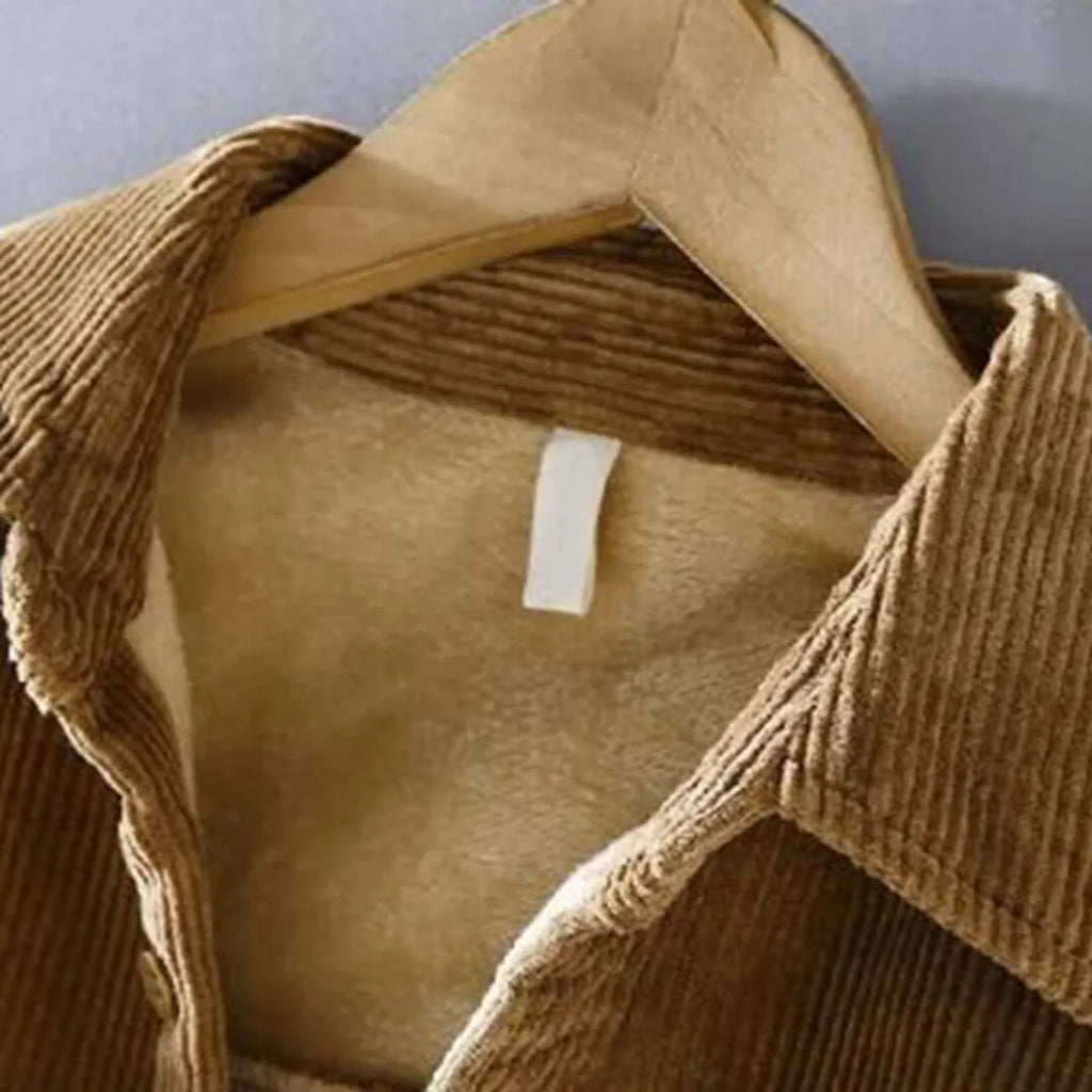 Relaxed Fleece-Lined Corduroy Shacket Jacket for Men