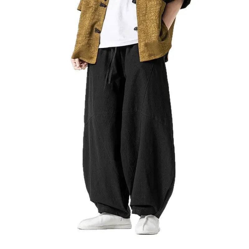 Relaxed Oversized Wide Leg Cotton Trousers for Men
