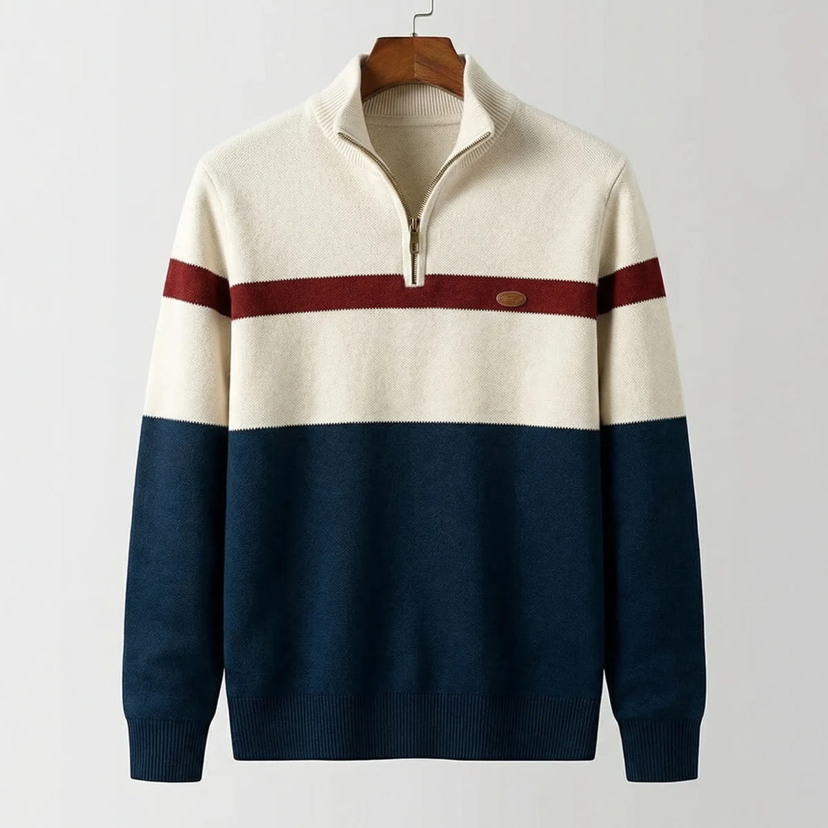 Ribbed-Collar Colour-Block Quarter-Zip Sweater for Men