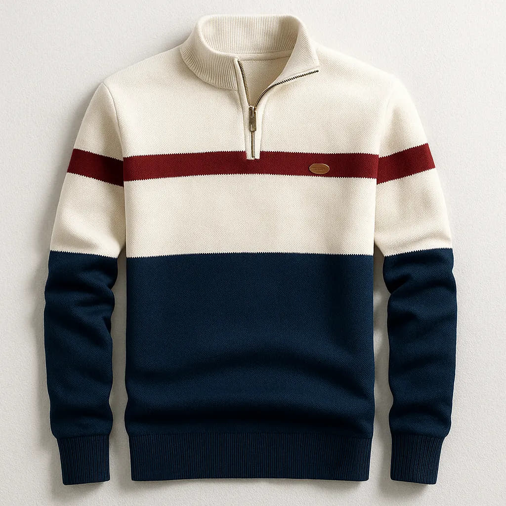 Ribbed-Collar Colour-Block Quarter-Zip Sweater for Men