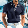 Ribbed Cotton Three-Button Polo Shirt for Men