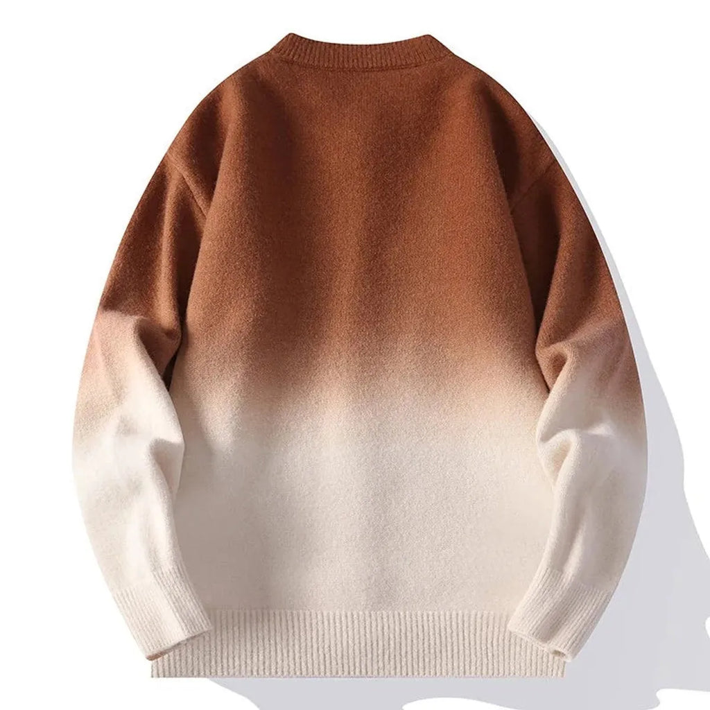 Ribbed-Crew Relaxed Knit Button-Up Cardigan for Men