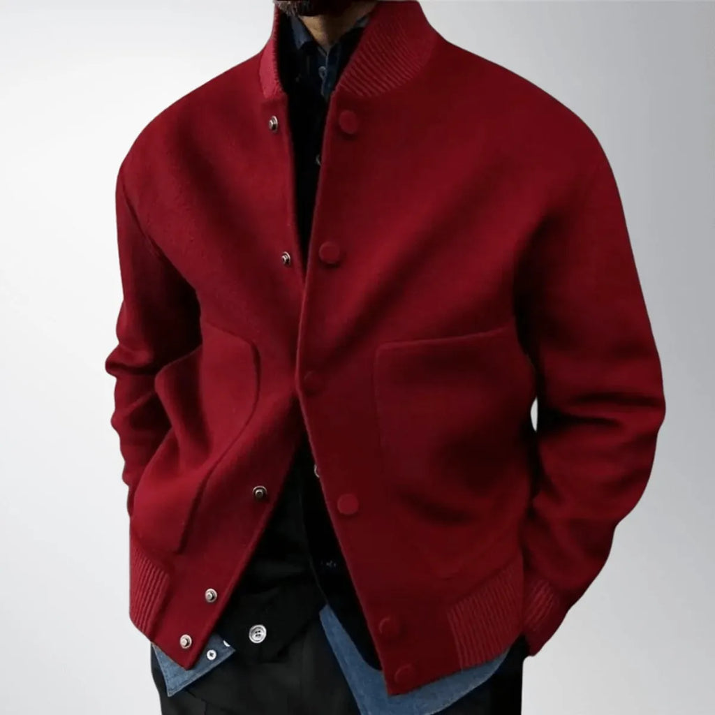 Ribbed-Cuff Textured Bomber Jacket with Stand Collar for Men