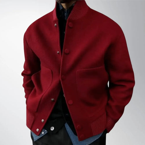 Ribbed-Cuff Textured Bomber Jacket with Stand Collar for Men