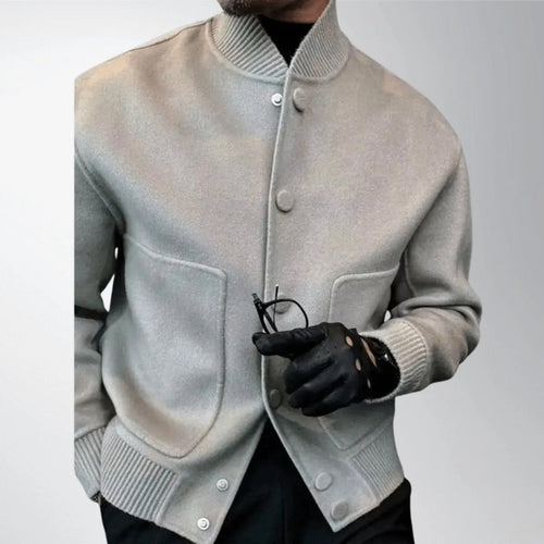 Ribbed-Cuff Textured Bomber Jacket with Stand Collar for Men