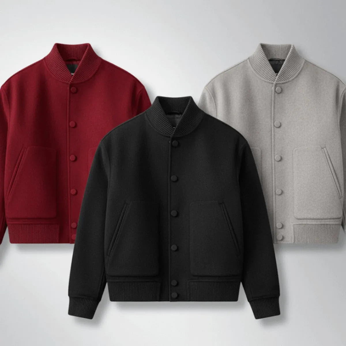 Ribbed-Cuff Textured Bomber Jacket with Stand Collar for Men