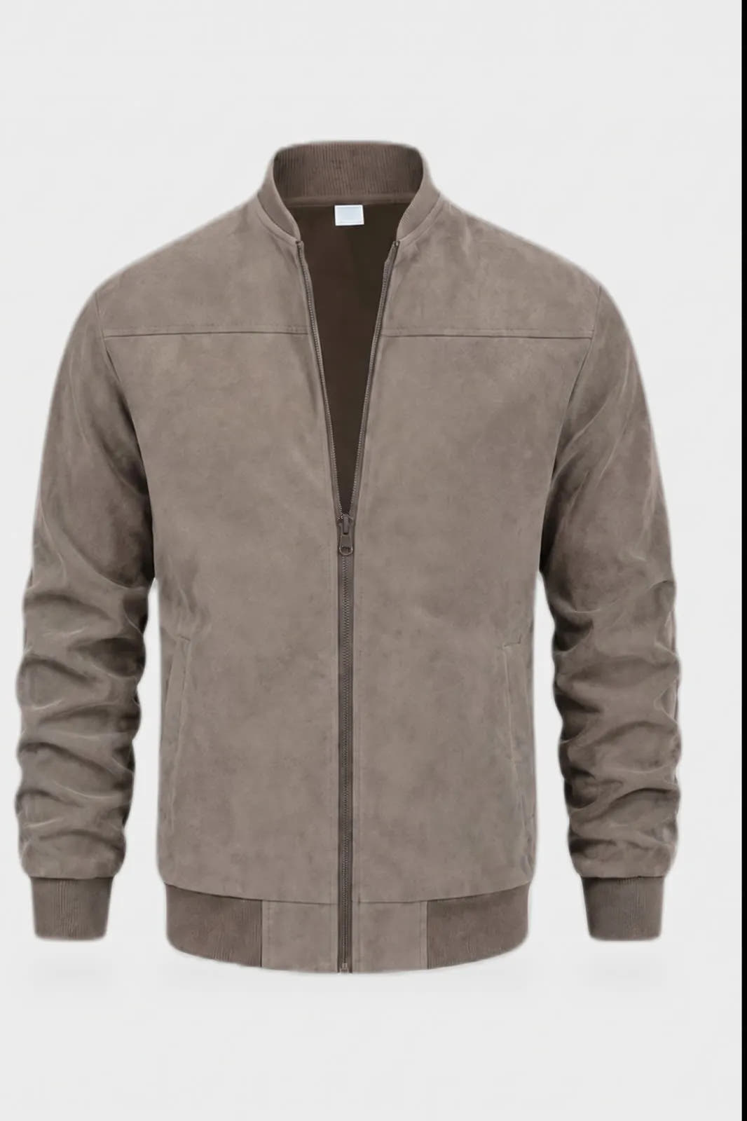 Ribbed Stand Collar Zip-Front Bomber Jacket for Men