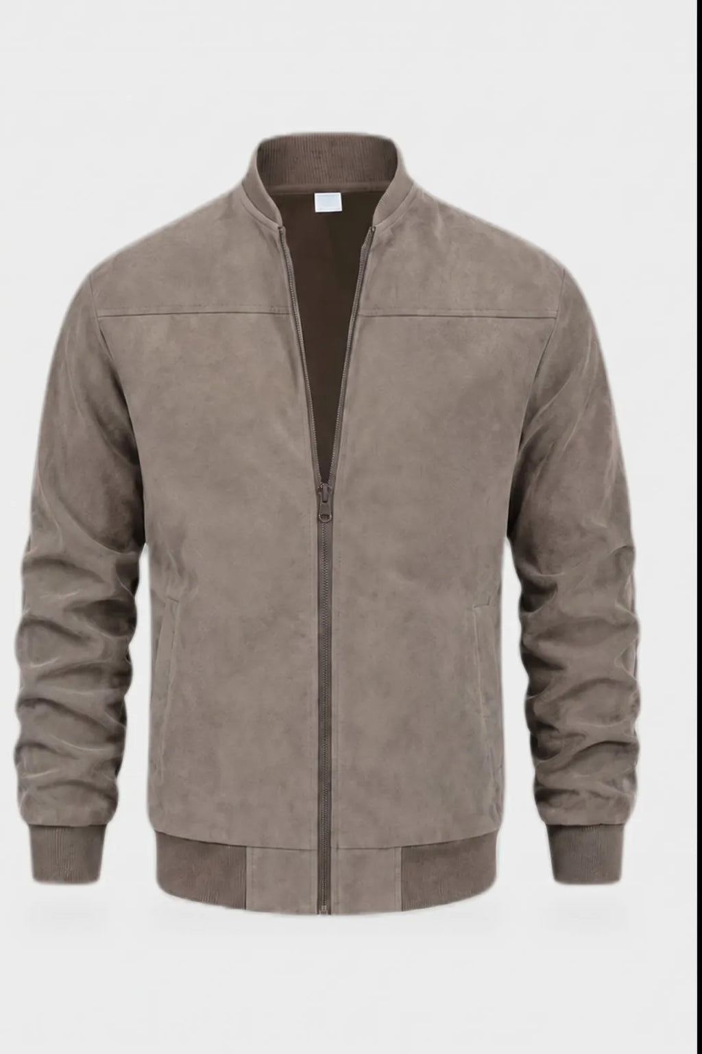 Ribbed Stand Collar Zip-Front Bomber Jacket for Men