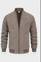 Ribbed Stand Collar Zip-Front Bomber Jacket for Men