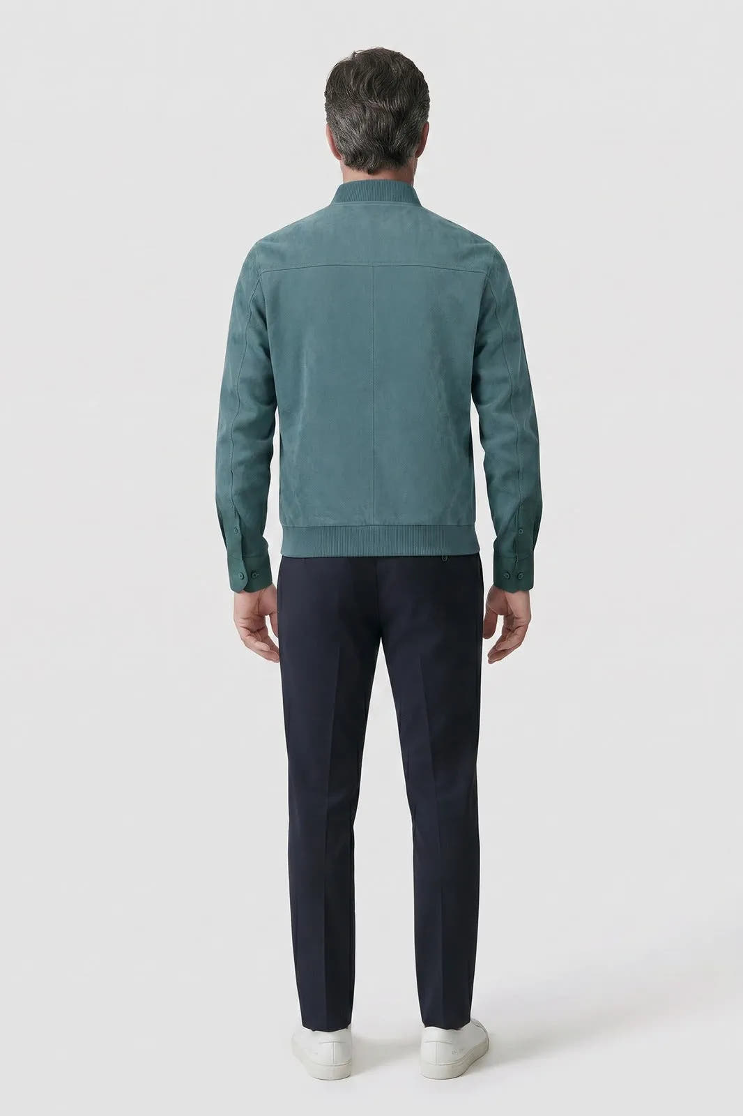 Ribbed Stand Collar Zip-Front Bomber Jacket for Men