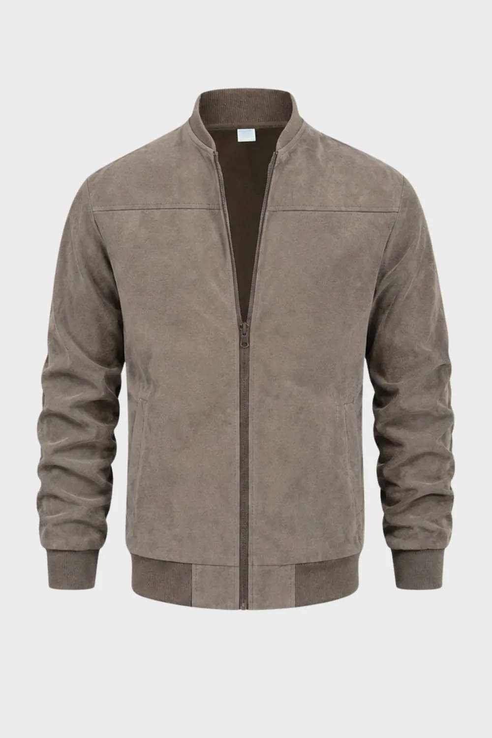 Ribbed Stand Collar Zip-Front Bomber Jacket for Men