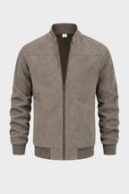 Ribbed Stand Collar Zip-Front Bomber Jacket for Men