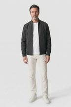 Ribbed Stand Collar Zip-Front Bomber Jacket for Men