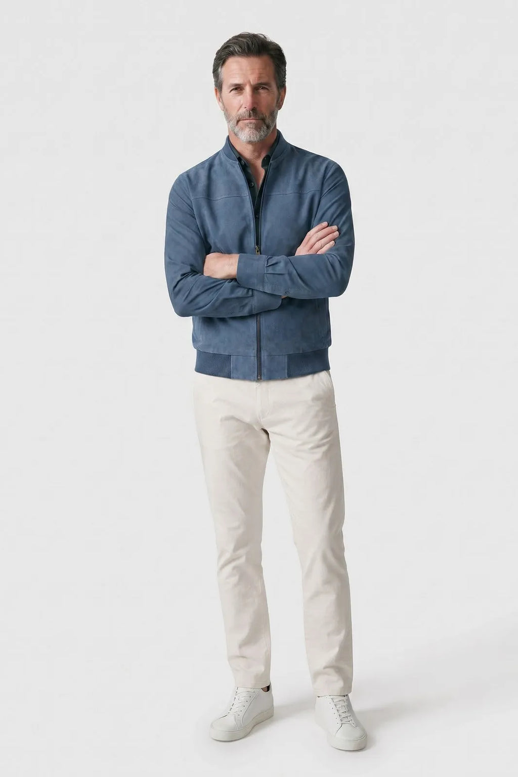 Ribbed Stand Collar Zip-Front Bomber Jacket for Men
