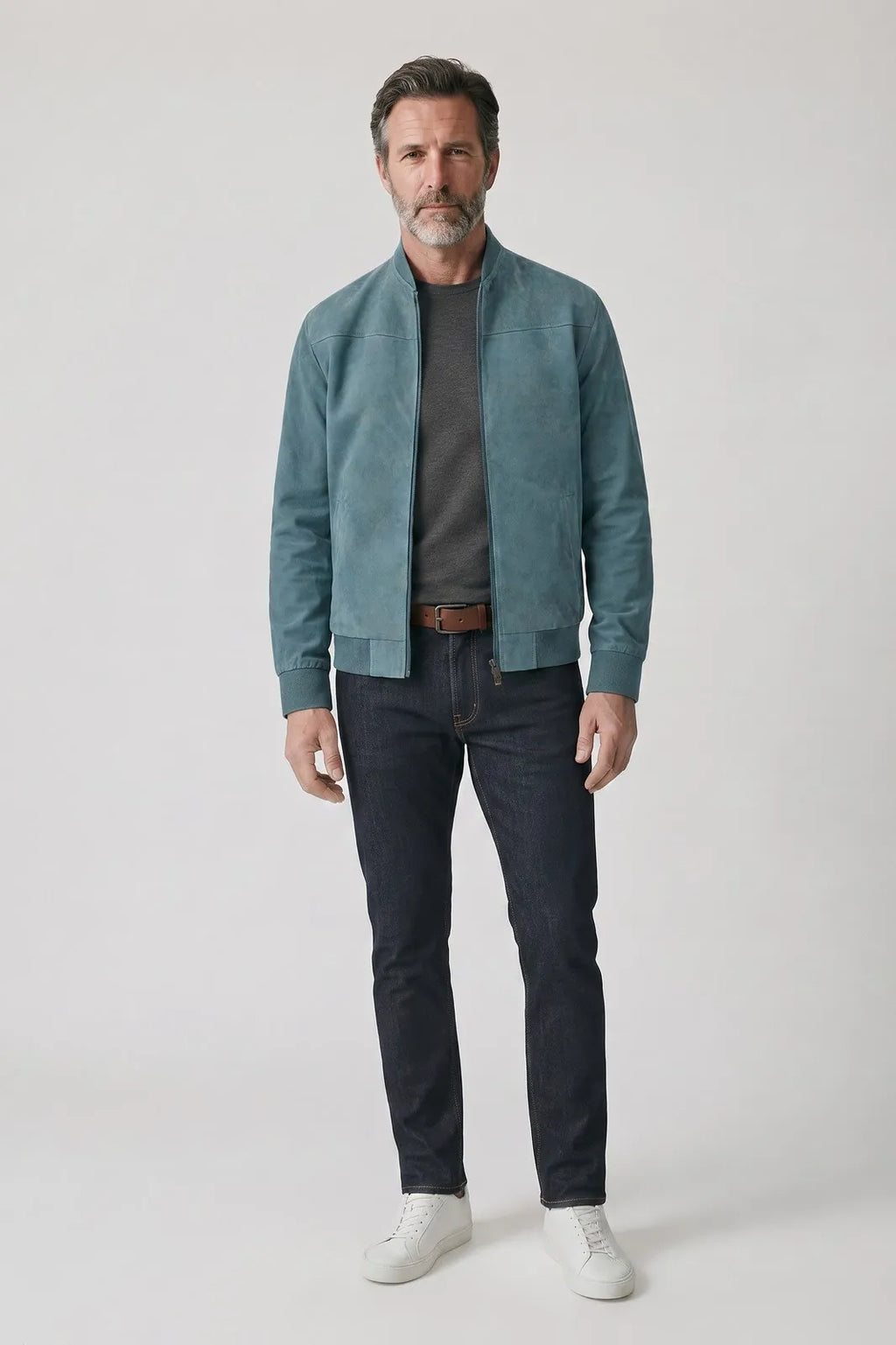 Ribbed Stand Collar Zip-Front Bomber Jacket for Men