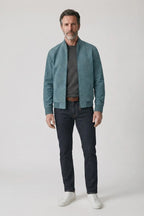Ribbed Stand Collar Zip-Front Bomber Jacket for Men