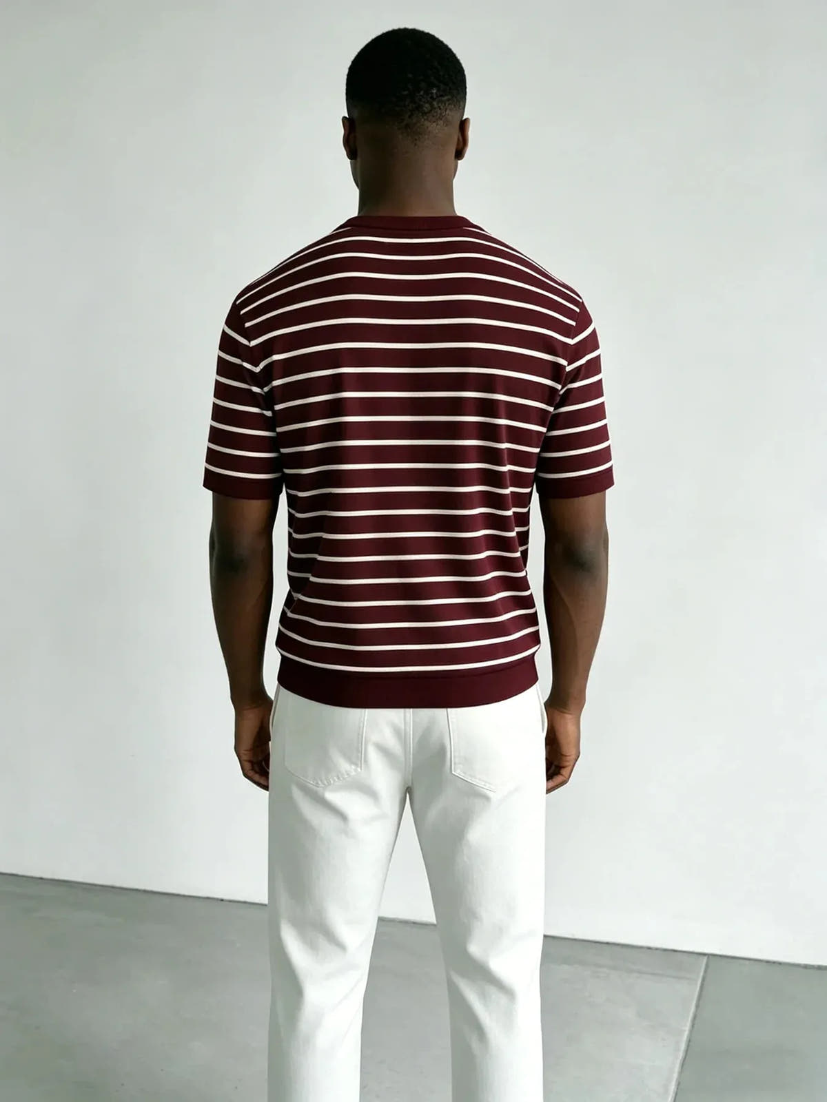 Short-Sleeve Striped Knit T-Shirt with Round Neck for Men