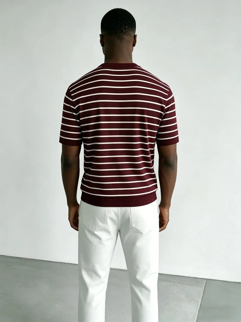 Short-Sleeve Striped Knit T-Shirt with Round Neck for Men