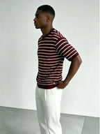 Short-Sleeve Striped Knit T-Shirt with Round Neck for Men